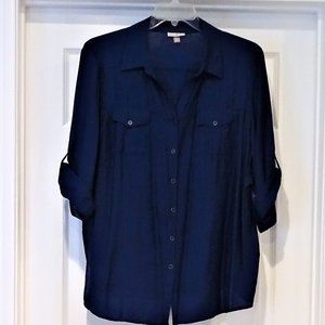 Roz & Ali Blue Button Front Blouse